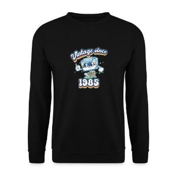 Vintage 1985 Kassette Retro 40. Geburtstag - Unisex Pullover - Schwarz - Vorne - Alina (178cm) & Michal (187cm)