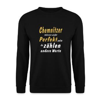 Chemnitzer müssen nicht Perfekt sein - Unisex Pullover - Schwarz - Vorne - Alina (178cm) & Michal (187cm)