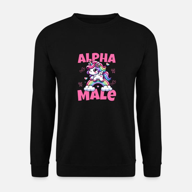 Süßes Alpha Einhorn reitet männlich den Regenbogen - Unisex Pullover - Schwarz
