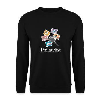 Lustige Briefmarken Briefmarkensammlung Humor - Unisex Pullover - Schwarz - Vorne - Alina (178cm) & Michal (187cm)