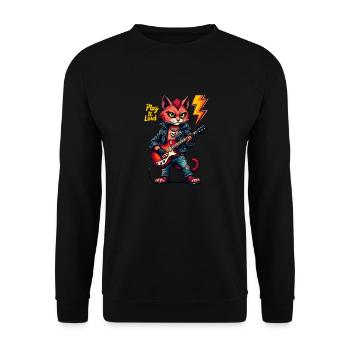 Rock It KatzeMusiker mit E-Gitarre - Unisex Pullover - Schwarz - Vorne - Alina (178cm) & Michal (187cm)