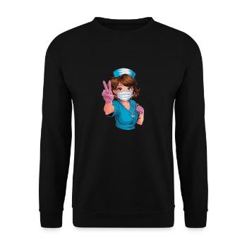 Lustige Krankenschwester mit Humor - Unisex Pullover - Schwarz - Vorne - Alina (178cm) & Michal (187cm)