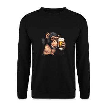 Cute Chimpanzee Drinking Beer 2 - Unisex Pullover - Schwarz - Vorne - Alina (178cm) & Michal (187cm)