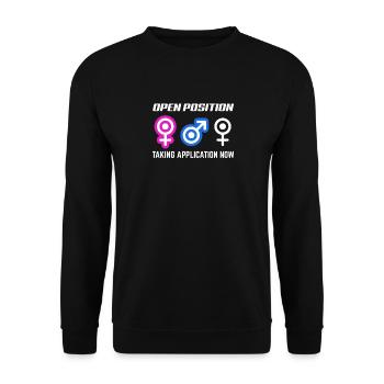 Offene Stelle Bewerbungen Jetzt Annehmen - Unisex Pullover - Schwarz - Vorne - Alina (178cm) & Michal (187cm)