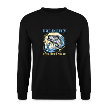 Angler FISCH AM HAKEN JETZT DER PUNK AB Lustiges - Unisex Pullover - Schwarz - Vorne - Alina (178cm) & Michal (187cm)