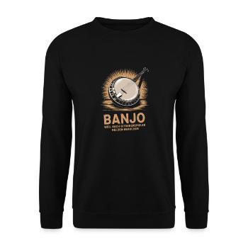 Bluegrass Musik Banjo Spieler Saiteninstrument - Unisex Pullover - Schwarz - Vorne - Alina (178cm) & Michal (187cm)