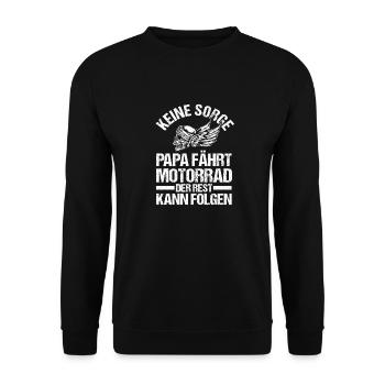 Papa Motorrad Vater Motorradfahrer - Unisex Pullover - Schwarz - Vorne - Alina (178cm) & Michal (187cm)