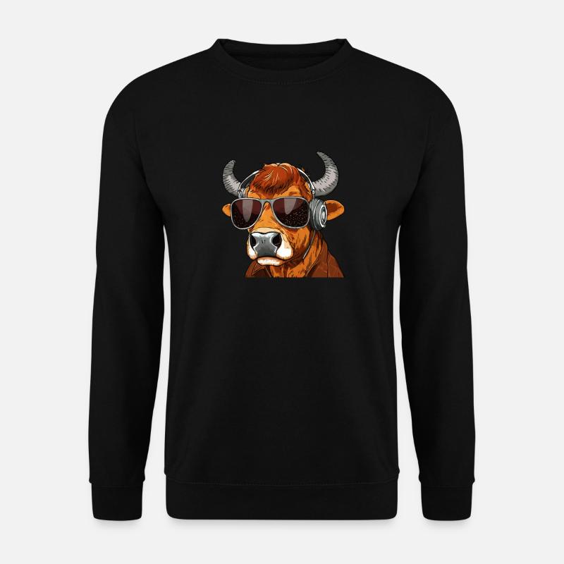 KUH MIT SONNENBRILLE KOPFHÖRER - Unisex Pullover - Schwarz