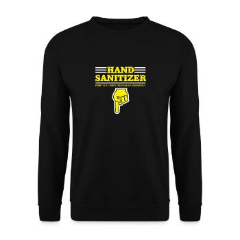 Hand Sanitizer Anleitung Humorvoller Hinweis für - Unisex Pullover - Schwarz - Vorne - Alina (178cm) & Michal (187cm)