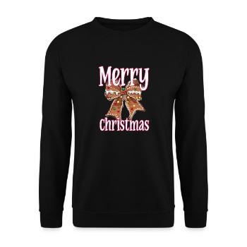 Gingerbread Bow with Merry Christmas Lettering - Unisex Sweatshirt - black - Front - Alina (178cm) & Michal (187cm)