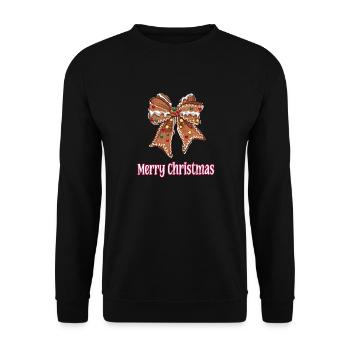 Gingerbread Bow with Merry Christmas Lettering - Unisex Sweatshirt - black - Front - Alina (178cm) & Michal (187cm)