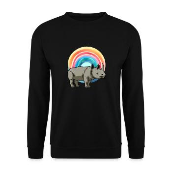 Regenbogen Nashorn Nashörner Zoo Zootiere - Unisex Pullover - Schwarz - Vorne - Alina (178cm) & Michal (187cm)