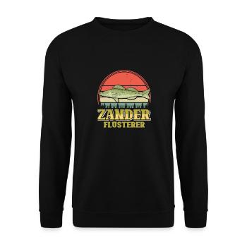 ZANDER FLÜSTERER Angler Outfit Angeln Hobby - Unisex Pullover - Schwarz - Vorne - Alina (178cm) & Michal (187cm)