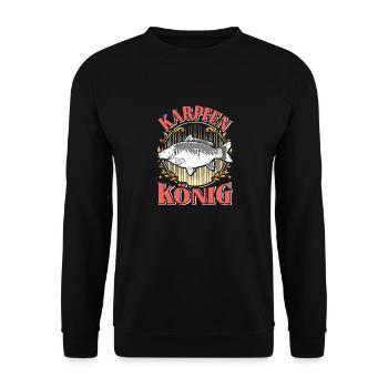 KAPRFEN KÖNIG Lustiges Karpfen Angler Outfit - Unisex Pullover - Schwarz - Vorne - Alina (178cm) & Michal (187cm)