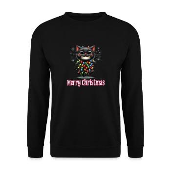 Black Cat with Fairy Lights Merry Christmas - Unisex Sweatshirt - black - Front - Alina (178cm) & Michal (187cm)
