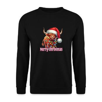 Bovins Highland avec chapeau de Noël Joyeux Noël - Sweat-shirt Unisexe - noir - Devant - Alina (178cm) & Michal (187cm)
