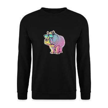 Lustiges Nilpferd mit Sonnenbrille für einen - Unisex Pullover - Schwarz - Vorne - Alina (178cm) & Michal (187cm)