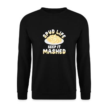 Spud Life Keep It Mashed für einen Dessert Fan - Unisex Pullover - Schwarz - Vorne - Alina (178cm) & Michal (187cm)