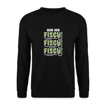Angler HIER HER FISCHI FISCHI FISCHI Lustiges - Unisex Pullover - Schwarz - Vorne - Alina (178cm) & Michal (187cm)