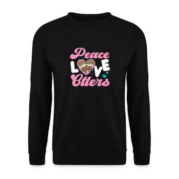 Otter Girl Peace Love Otters - Unisex Pullover - Schwarz - Vorne - Alina (178cm) & Michal (187cm)