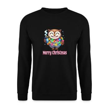 Lustige Eule mit Kaffeebecher Merry Christmas - Unisex Pullover - Schwarz - Vorne - Alina (178cm) & Michal (187cm)