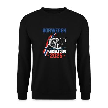 Norwegen Angeltour 2025 Geschenkidee - Unisex Pullover - Schwarz - Vorne - Alina (178cm) & Michal (187cm)
