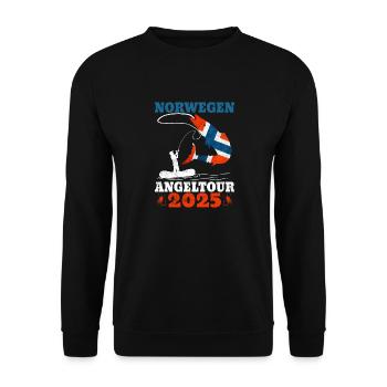 Angler Geschenkidee Angeltour Norwegen 2025 - Unisex Pullover - Schwarz - Vorne - Alina (178cm) & Michal (187cm)
