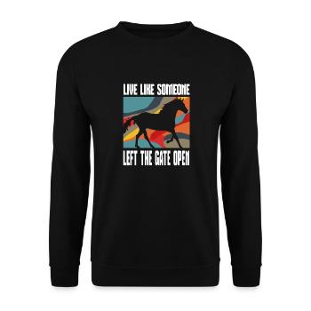 Live as someone left the gate open Horse - Unisex Sweatshirt - black - Front - Alina (178cm) & Michal (187cm)