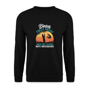 Angler Outfit DIESER TOLLE HECHT Lustiges Angeln - Unisex Pullover - Schwarz - Vorne - Alina (178cm) & Michal (187cm)