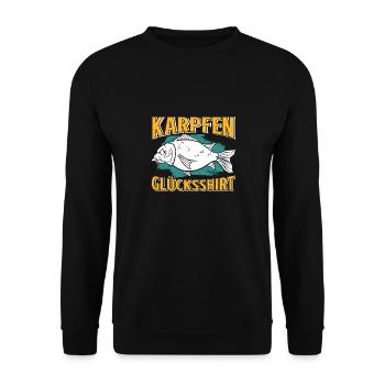 Angler Outfiit KARPFEN GLÜCKSSHIRT Lustiges - Unisex Pullover - Schwarz - Vorne - Alina (178cm) & Michal (187cm)