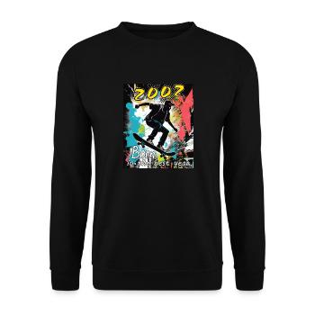 2002 SKAETER Born in the best year - Unisex Pullover - Schwarz - Vorne - Alina (178cm) & Michal (187cm)