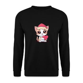 Weihnachtsmann Nikolaus Katze Katzen Kinder - Unisex Pullover - Schwarz - Vorne - Alina (178cm) & Michal (187cm)