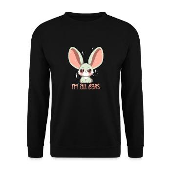 Hase: Ich bin ganz Ohr! - Unisex Pullover - Schwarz - Vorne - Alina (178cm) & Michal (187cm)