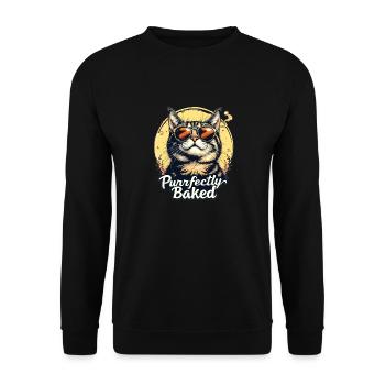 Purrfectly Baked Katze Lustiger Katzen Spruch - Unisex Pullover - Schwarz - Vorne - Alina (178cm) & Michal (187cm)
