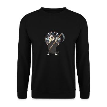 Mittelalter Sensenmann Halloween Tod - Unisex Pullover - Schwarz - Vorne - Alina (178cm) & Michal (187cm)