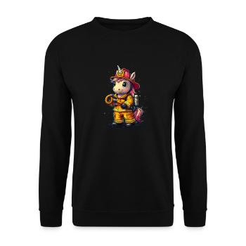 Feuerwehrmann Einhorn - Unisex Pullover - Schwarz - Vorne - Alina (178cm) & Michal (187cm)