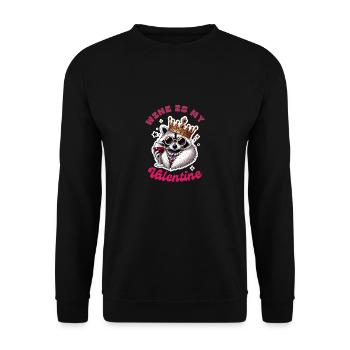 Wine is My Valentine: Raccoon with Wine Glass - Unisex Sweatshirt - black - Front - Alina (178cm) & Michal (187cm)