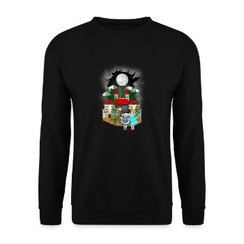 Kinder Kind Märchen Märchenfigur Katze Katzen - Unisex Pullover - Schwarz - Vorne - Alina (178cm) & Michal (187cm)