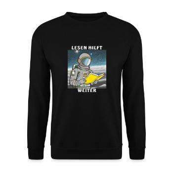 ASTRONAUT BUCH LESEN HILFT WEITER - Unisex Pullover - Schwarz - Vorne - Alina (178cm) & Michal (187cm)