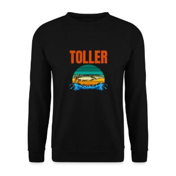 Angeln TOLLER HECHT Lustiges Angler Outfit - Unisex Pullover - Schwarz - Vorne - Alina (178cm) & Michal (187cm)