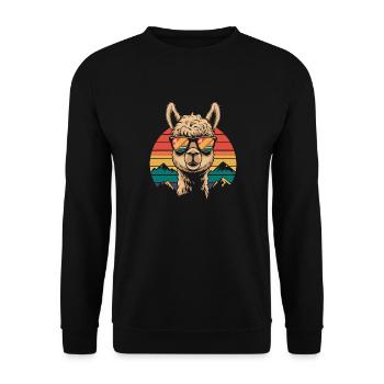 Cooles Alpaka mit Sonnenbrille - Unisex Pullover - Schwarz - Vorne - Alina (178cm) & Michal (187cm)