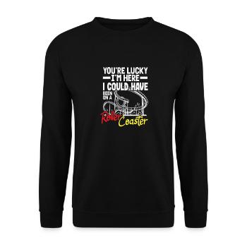 Tu as de la chance que je sois là montagnes russes - Sweat-shirt Unisexe - noir - Devant - Alina (178cm) & Michal (187cm)