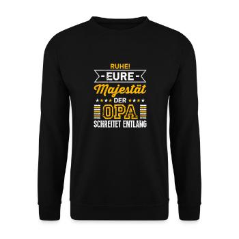 Opi RUHE MAJESTÄT OPA SCHREITET ENTLANG Lustiges - Unisex Pullover - Schwarz - Vorne - Alina (178cm) & Michal (187cm)