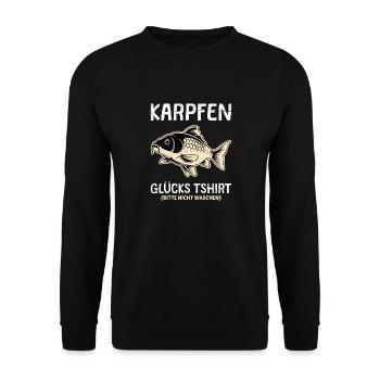 KARPFEN GLÜCKSSHIRT Angler Geburtstags Angeln - Unisex Pullover - Schwarz - Vorne - Alina (178cm) & Michal (187cm)