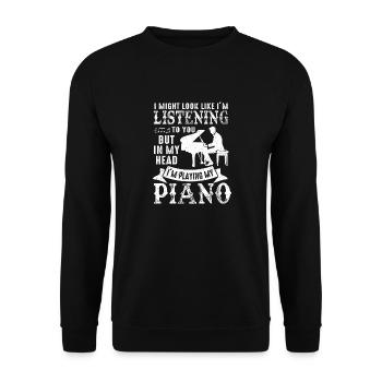 I Might Look Like I Am Listening Piano - Unisex Sweatshirt - black - Front - Alina (178cm) & Michal (187cm)