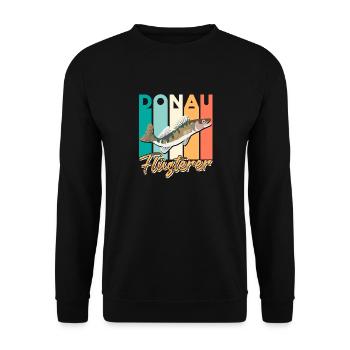 Angler ZANDER FLÜSTERER DONAU Lustiges Fischen - Unisex Pullover - Schwarz - Vorne - Alina (178cm) & Michal (187cm)
