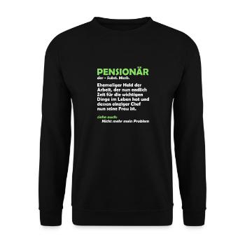 PENSIONÄR EHEMALIGER HELD DER ARBEIT Lustiges - Unisex Pullover - Schwarz - Vorne - Alina (178cm) & Michal (187cm)