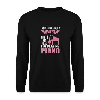 I Might Look Like I Am Listening Piano - Unisex Sweatshirt - black - Front - Alina (178cm) & Michal (187cm)