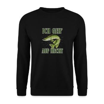 Hecht Angler ICH GEH AUF HECHT Lustiges Angeln - Unisex Pullover - Schwarz - Vorne - Alina (178cm) & Michal (187cm)