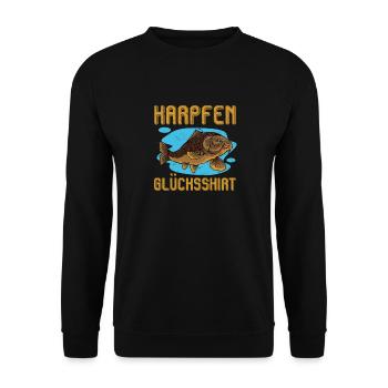 KARPFEN GLÜCKSSHIRT Angler Geburtstags Angeln - Unisex Pullover - Schwarz - Vorne - Alina (178cm) & Michal (187cm)